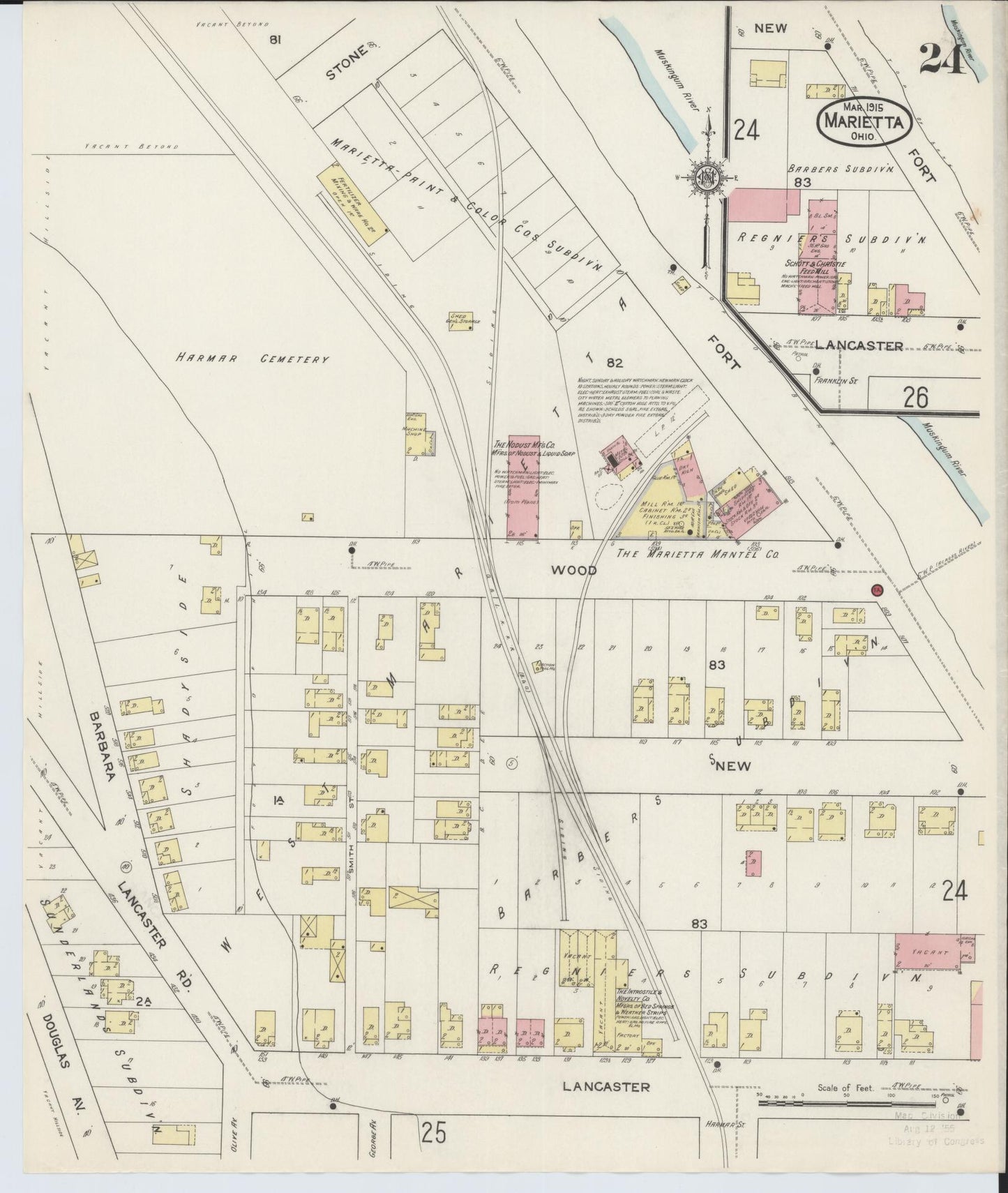 Sanborn Fire Insurance Map from Marietta, Washington County, Ohio (1915), Sheet #0024 - Historic Sanborn Fire Insurance Map Print, vintage old map wall art, antique decor, genealogy gift, Ohio Ohio map