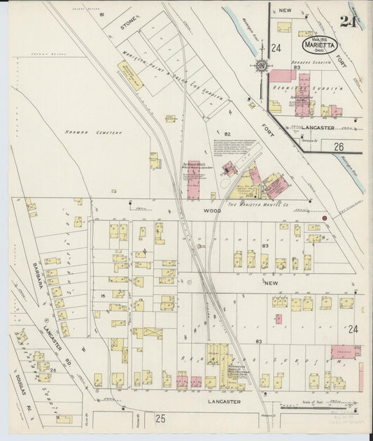 Sanborn Fire Insurance Map from Marietta, Washington County, Ohio (1915), Sheet #0024 - Historic Sanborn Fire Insurance Map Print, vintage old map wall art, antique decor, genealogy gift, Ohio Ohio map