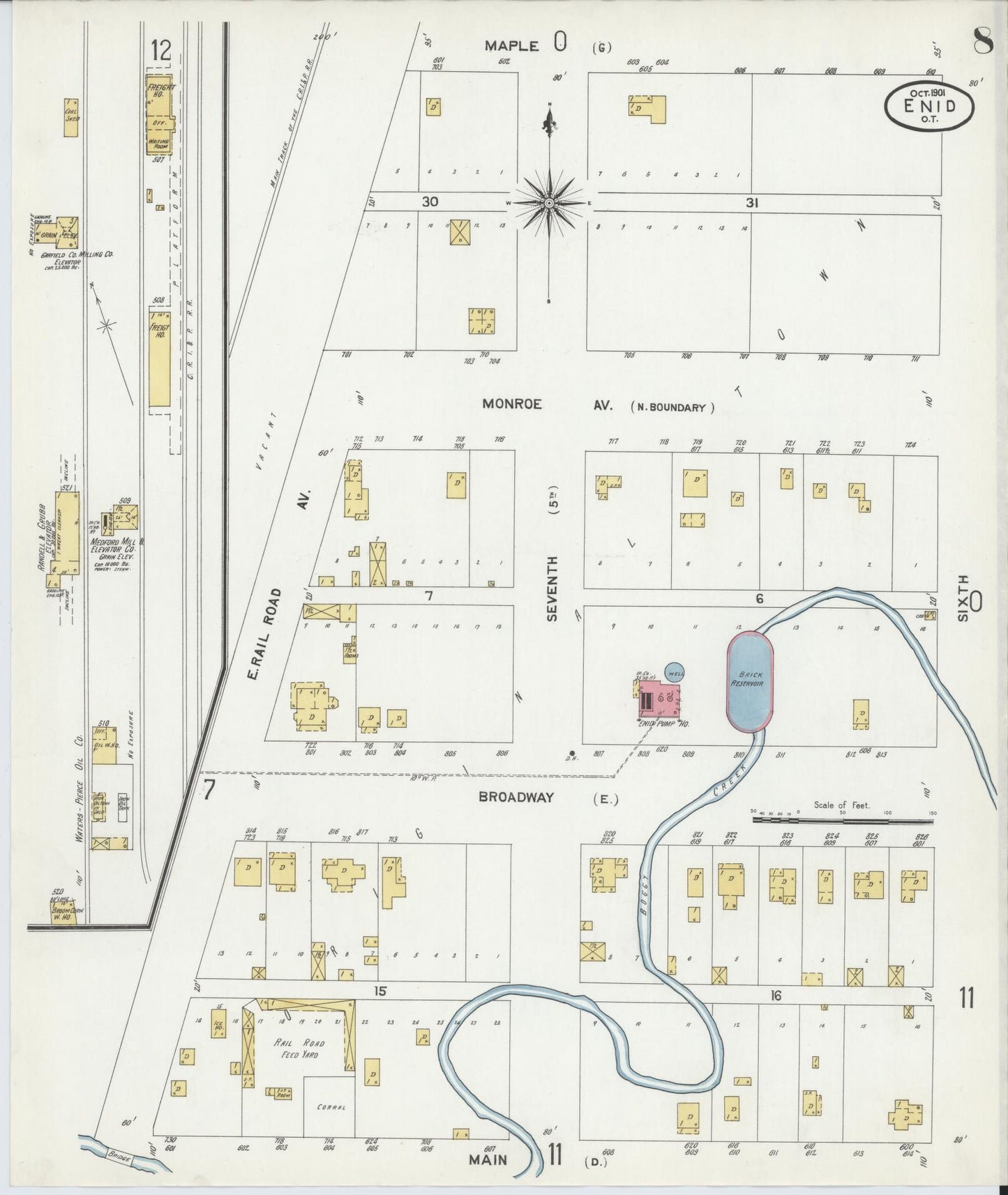 Sanborn Fire Insurance Map from Enid, Garfield County, Oklahoma (1901), Sheet #0008 - Complete Map Set gallery image, historic Sanborn map, vintage wall art, Oklahoma Oklahoma