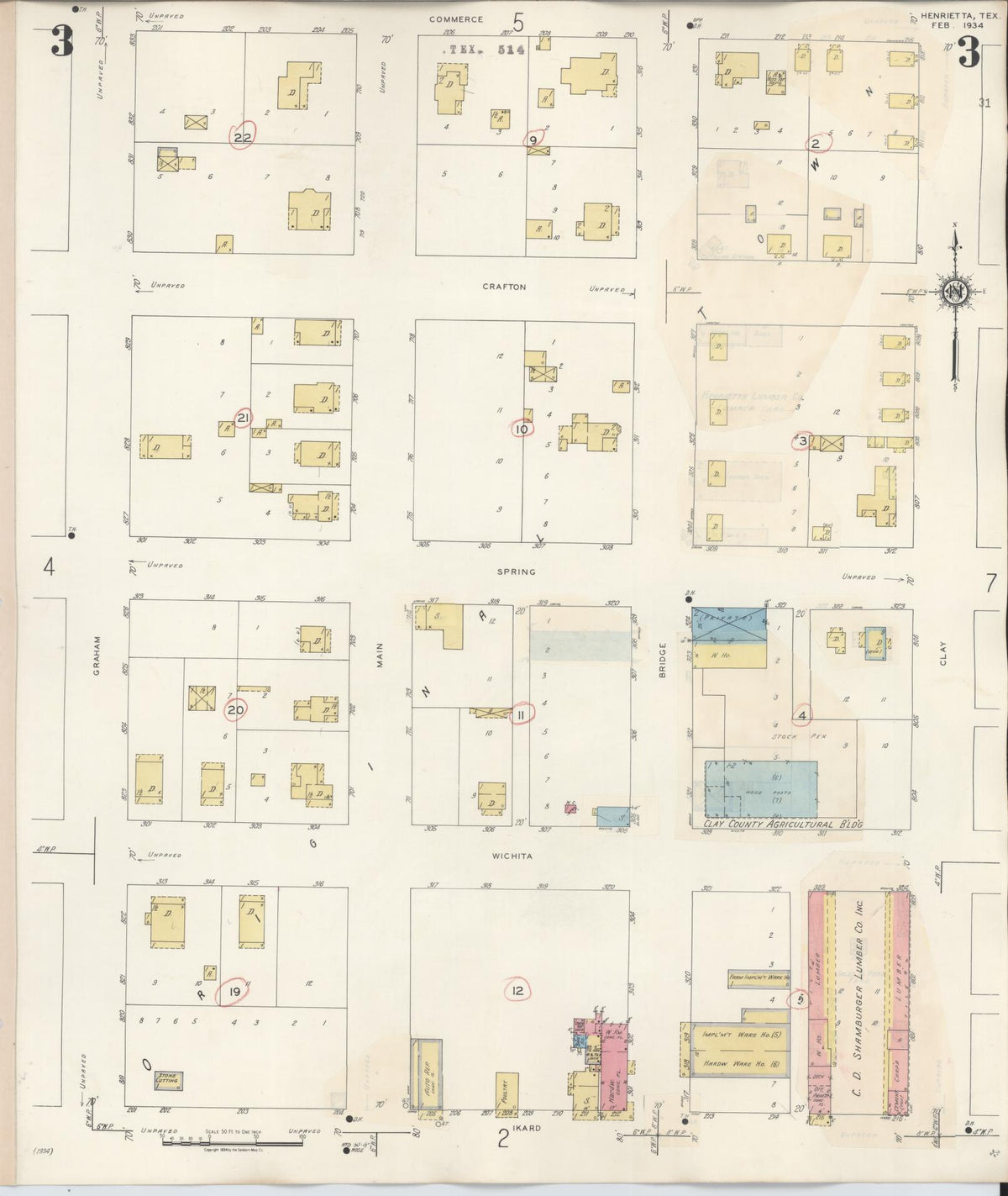 Sanborn Fire Insurance Map from Henrietta, Clay County, Texas (1944), Sheet #0003 - Historic Sanborn Fire Insurance Map Print, vintage old map wall art, antique decor, genealogy gift, Texas Texas map