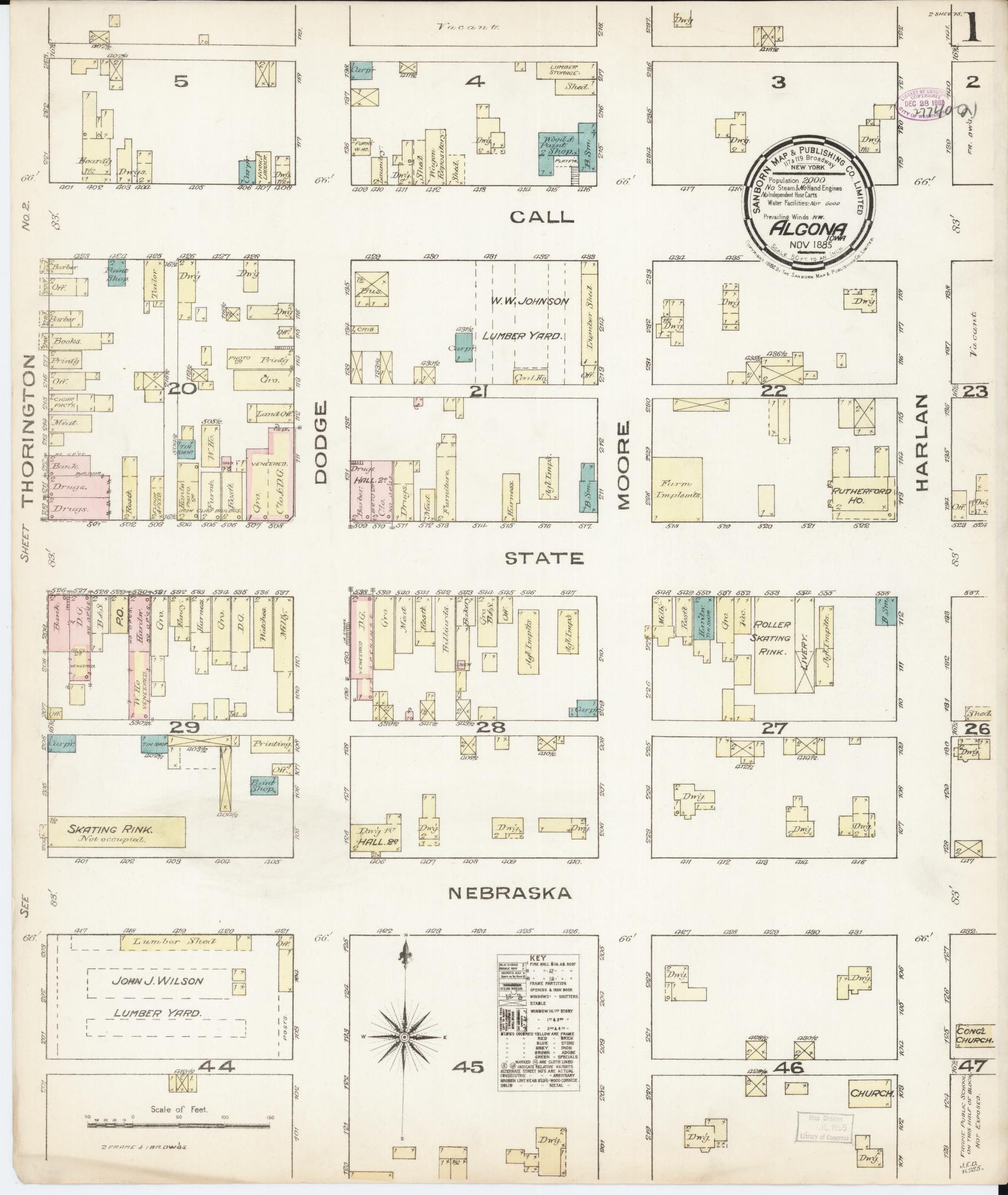 Sanborn Fire Insurance Map from Algona, Kossuth County, Iowa (1885), Sheet #0001 - Historic Sanborn Fire Insurance Map Print