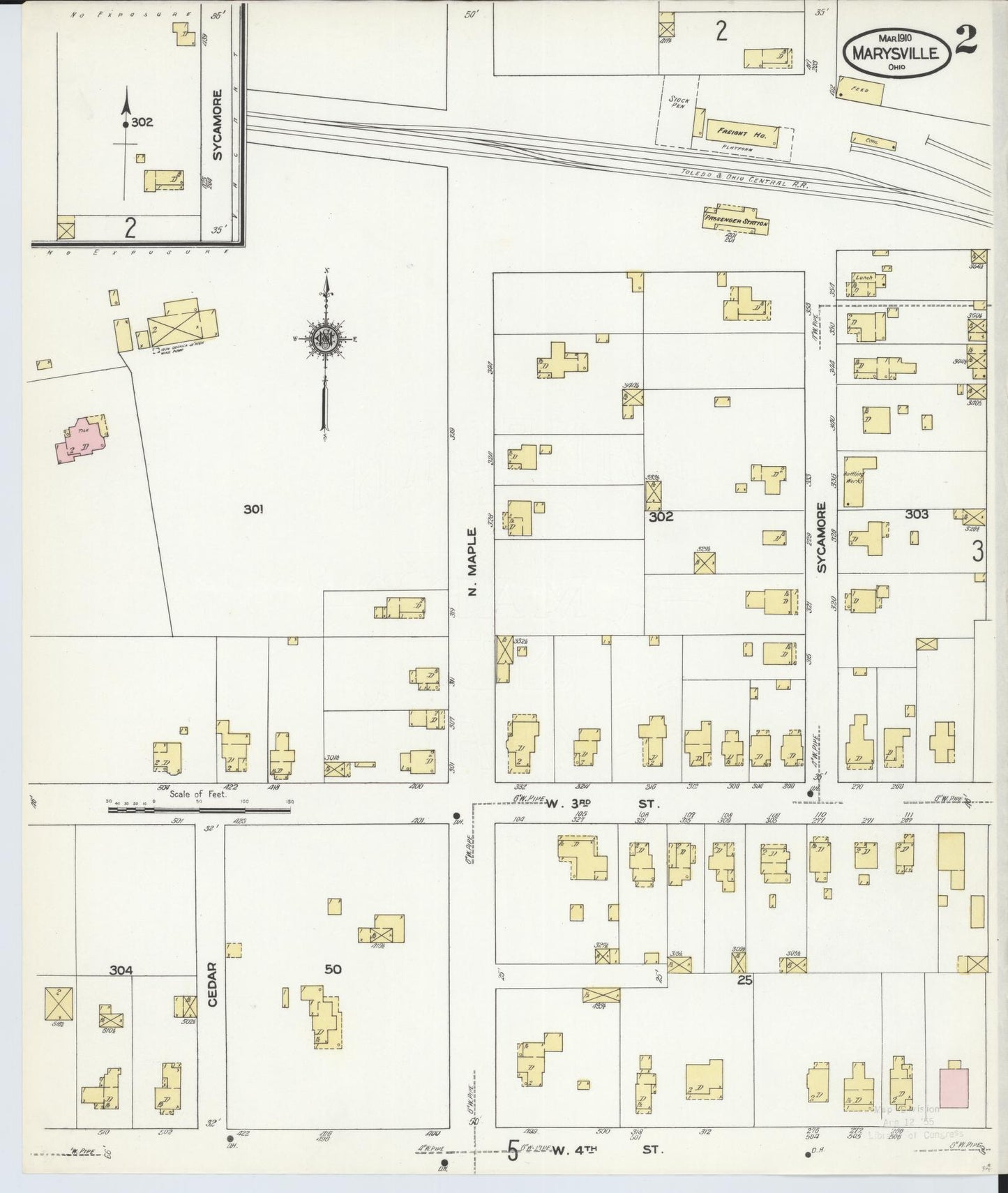 Sanborn Fire Insurance Map from Marysville, Union County, Ohio (1910), Sheet #0002 - Complete Map Set gallery image, historic Sanborn map, vintage wall art, Ohio Ohio