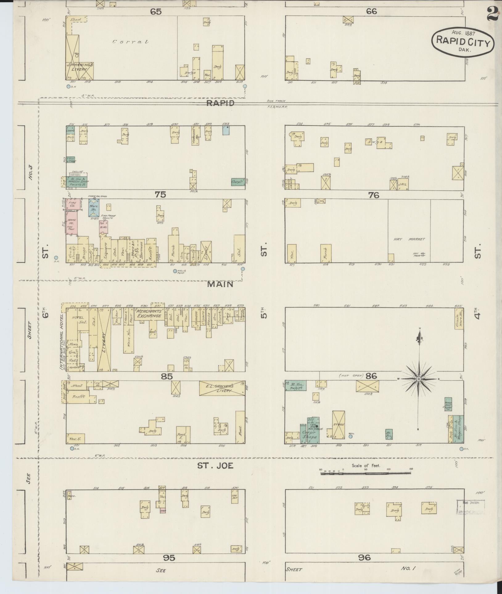 Sanborn Fire Insurance Map from Rapid City, Pennington County, South Dakota (1887), Sheet #0002 - Complete Map Set gallery image, historic Sanborn map, vintage wall art, South Dakota South Dakota