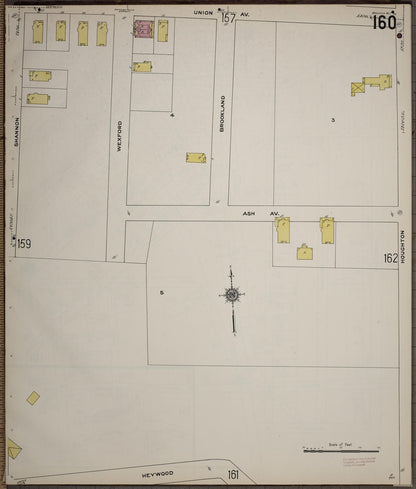 Sanborn Fire Insurance Map from Worcester, Worcester County, Massachusetts (1910), Sheet #0160 - Historic Sanborn Fire Insurance Map Print, vintage old map wall art, antique decor, genealogy gift, Massachusetts Massachusetts map