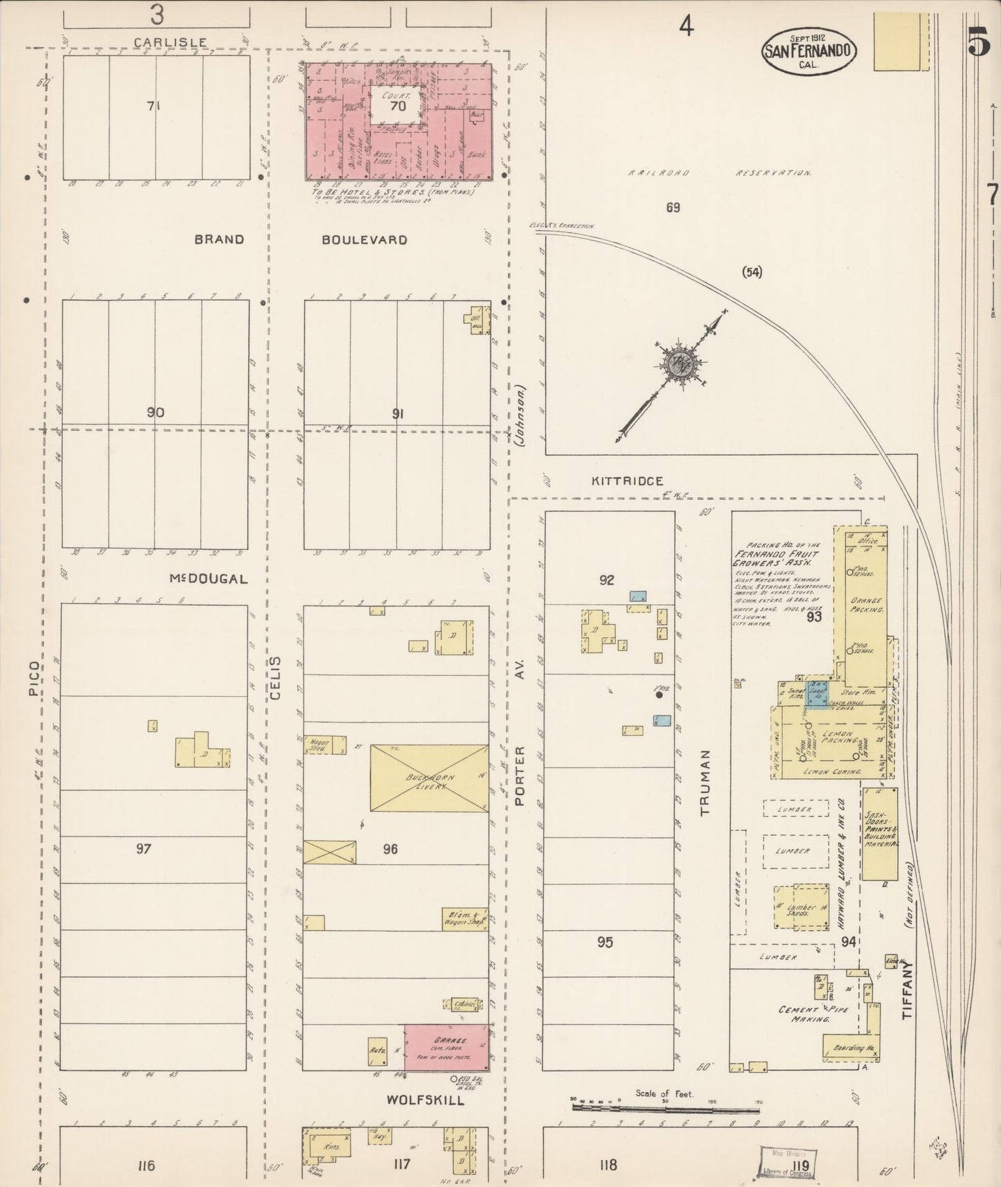 Sanborn Fire Insurance Map from San Fernando, Los Angeles County, California (1912), Sheet #0005 - Complete Map Set gallery image, historic Sanborn map, vintage wall art, California California