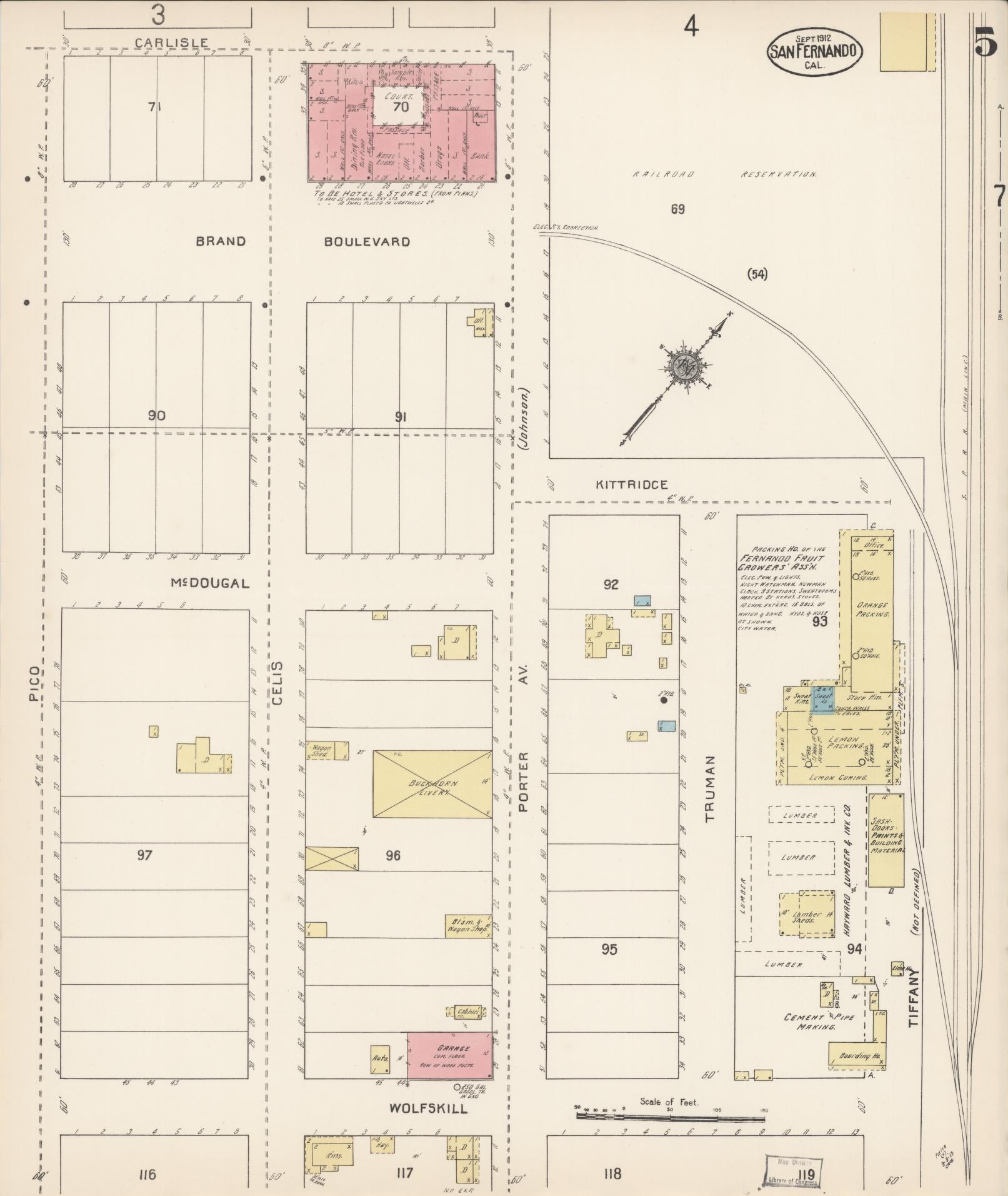 Sanborn Fire Insurance Map from San Fernando, Los Angeles County, California (1912), Sheet #0005 - Complete Map Set gallery image, historic Sanborn map, vintage wall art, California California