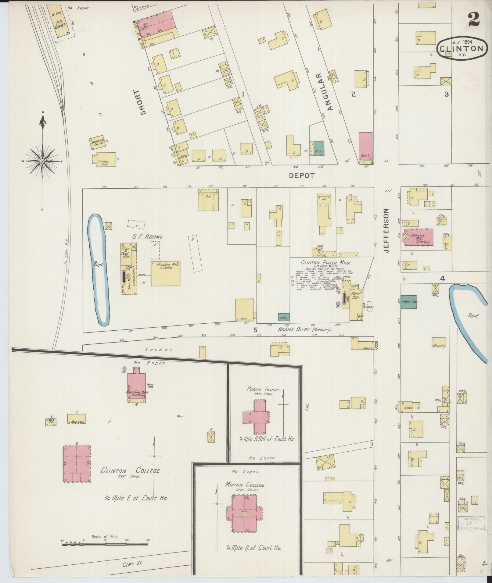 Sanborn Fire Insurance Map from Clinton, Hickman County, Kentucky (1894), Sheet #0002 - Complete Map Set gallery image, historic Sanborn map, vintage wall art, Kentucky Kentucky