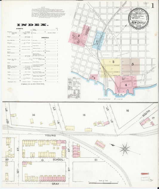 Sanborn Fire Insurance Map from New Castle, New Castle County, Delaware (1891), Sheet #0001 - Historic Sanborn Fire Insurance Map Print, vintage old map wall art, antique decor, genealogy gift, Delaware Delaware map