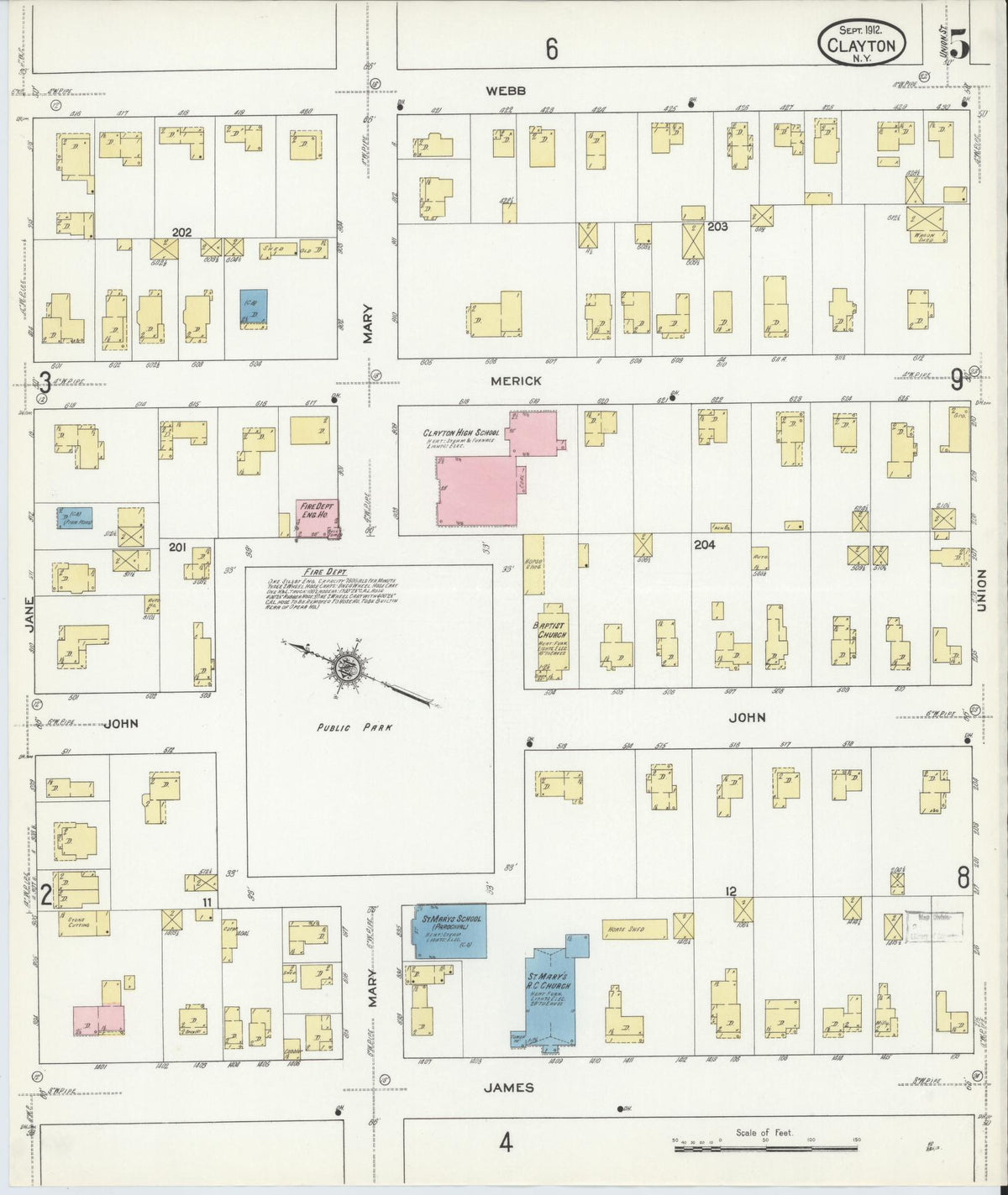 Sanborn Fire Insurance Map from Clayton, Jefferson County, New York (1912), Sheet #0005 - Complete Map Set gallery image, historic Sanborn map, vintage wall art, New York New York
