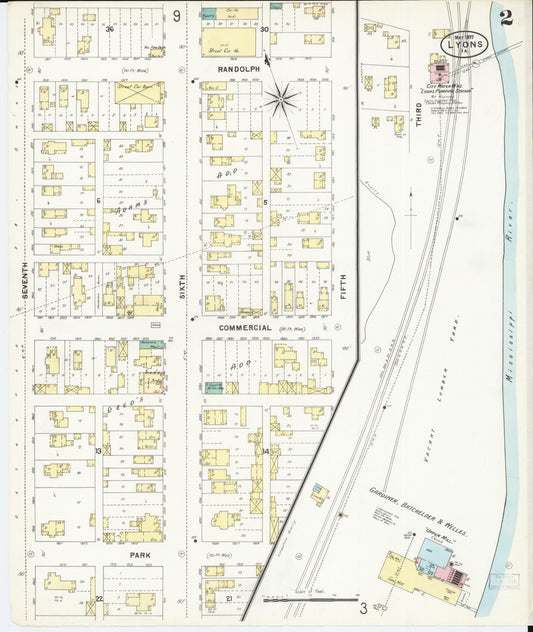 Sanborn Fire Insurance Map from Lyons, Clinton County, Iowa (1897), Sheet #0002 - Historic Sanborn Fire Insurance Map Print, vintage old map wall art