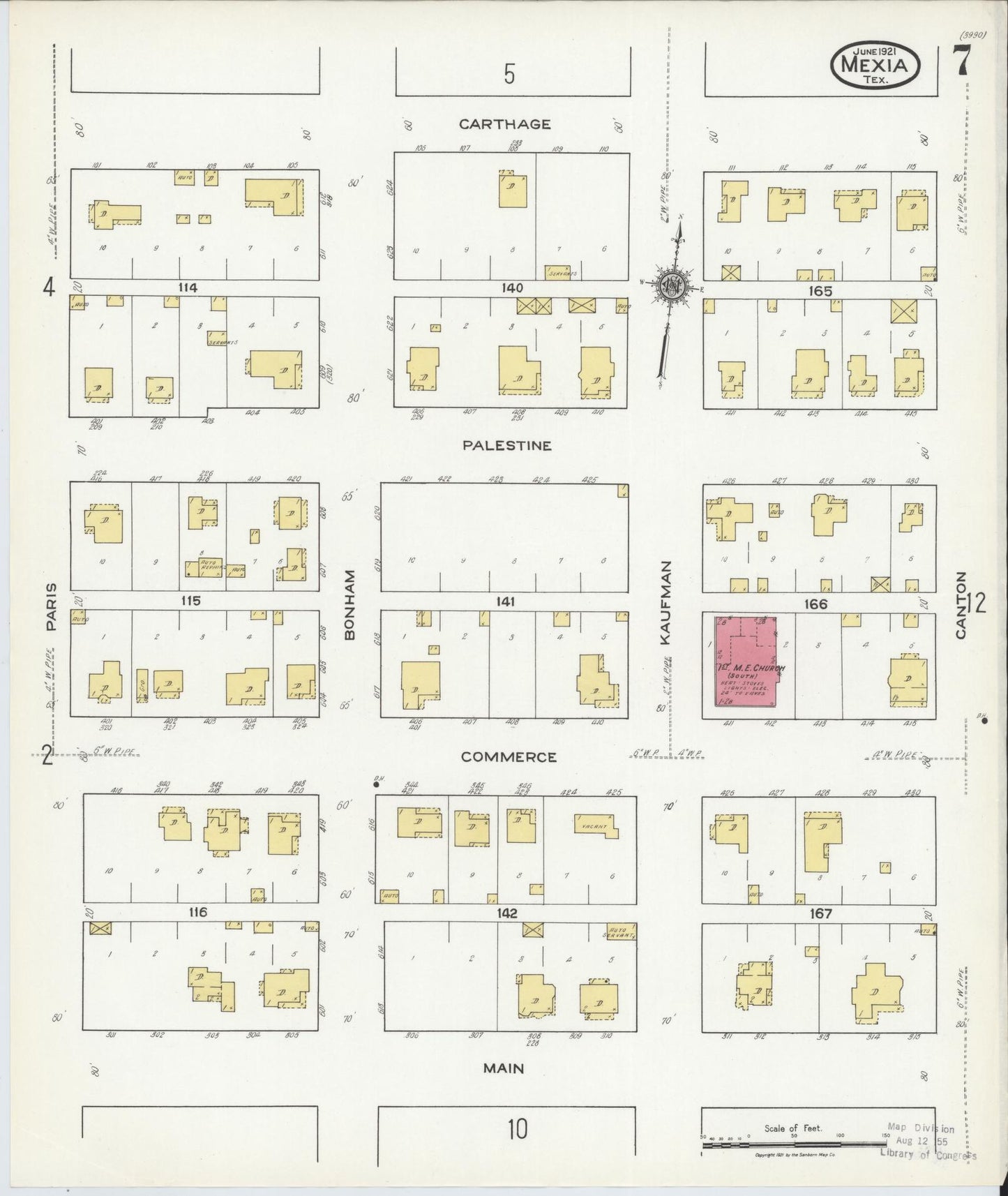 Sanborn Fire Insurance Map from Mexia, Limestone County, Texas (1921), Sheet #0007 - Complete Map Set gallery image, historic Sanborn map, vintage wall art, Texas Texas
