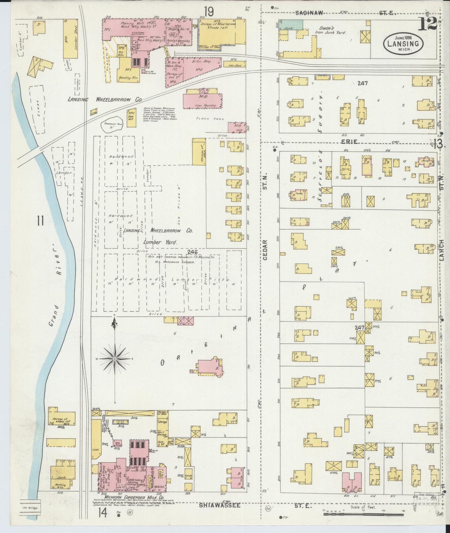 Sanborn Fire Insurance Map from Lansing, Ingham County, Michigan (1898), Sheet #0012 - Complete Map Set gallery image, historic Sanborn map, vintage wall art, Michigan Michigan