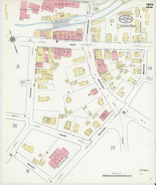 Sanborn Fire Insurance Map from Chicopee, Hampden County, Massachusetts (1910), Sheet #0022 - Historic Sanborn Fire Insurance Map Print, vintage old map wall art, antique decor, genealogy gift, Massachusetts Massachusetts map