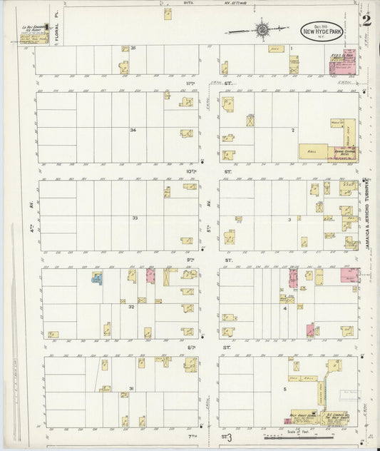 Sanborn Fire Insurance Map from New Hyde Park, Nassau County, New York (1910), Sheet #0002 - Historic Sanborn Fire Insurance Map Print, vintage old map wall art, antique decor, genealogy gift, New York New York map