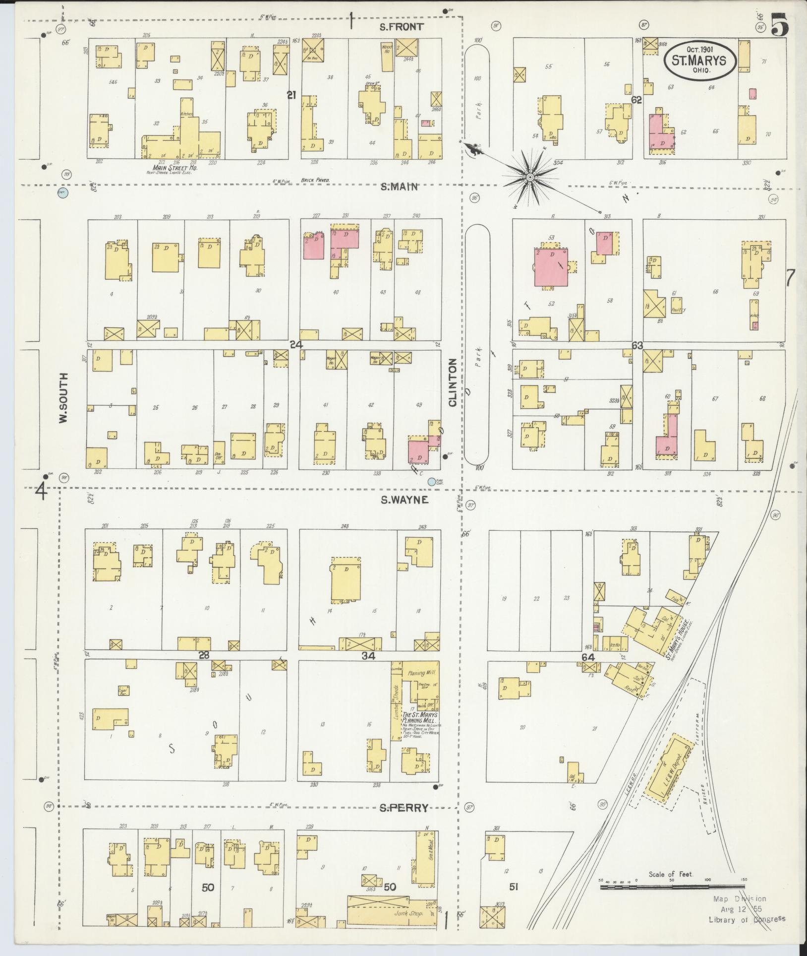 Sanborn Fire Insurance Map from Saint Marys, Auglaize County, Ohio (1901), Sheet #0005 - Historic Sanborn Fire Insurance Map Print, vintage old map wall art, antique decor, genealogy gift, Ohio Ohio map