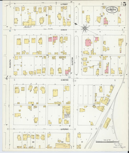 Sanborn Fire Insurance Map from Saint Marys, Auglaize County, Ohio (1901), Sheet #0005 - Historic Sanborn Fire Insurance Map Print, vintage old map wall art, antique decor, genealogy gift, Ohio Ohio map