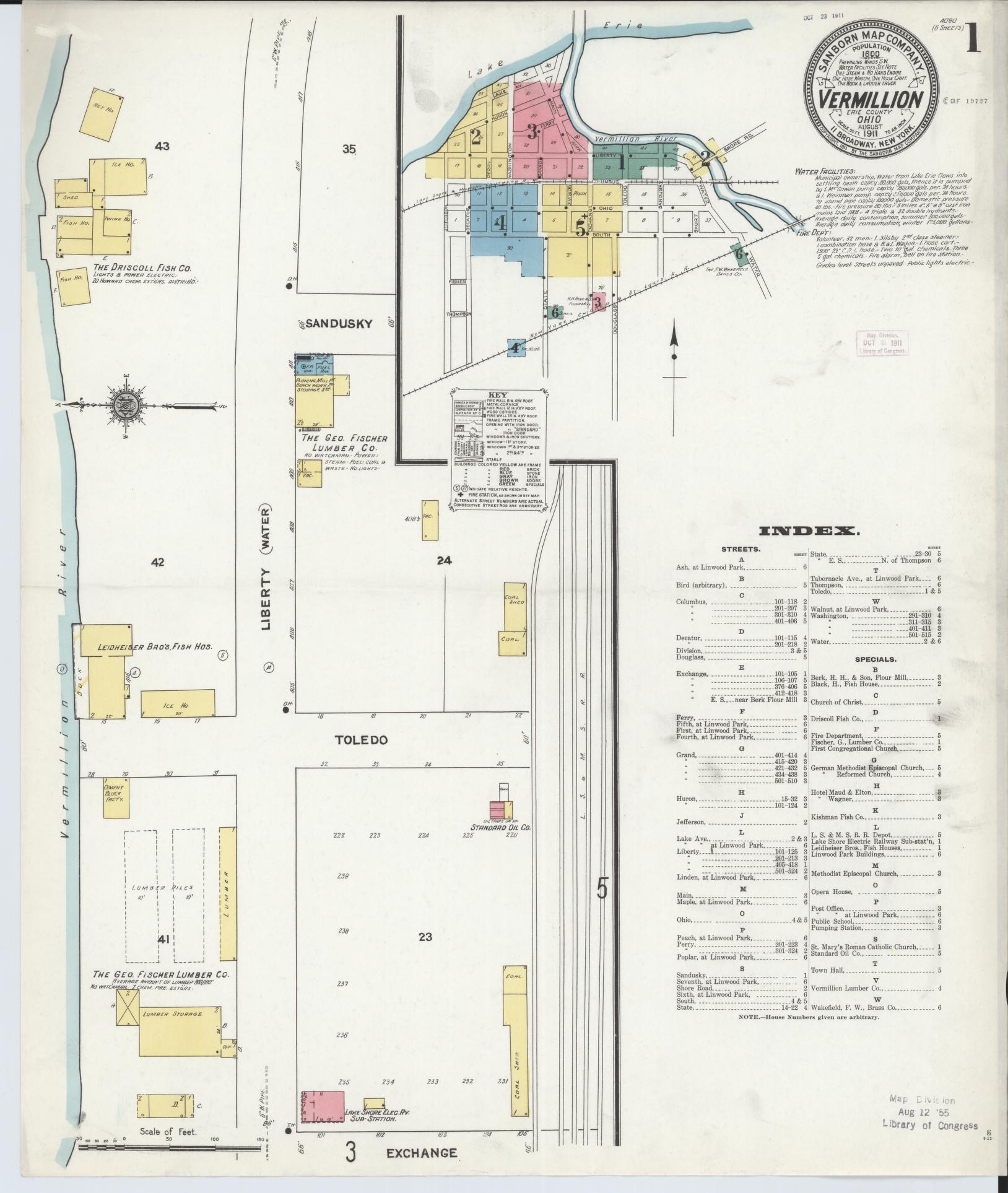 Sanborn Fire Insurance Map from Vermillion, Erie County, Ohio (1911), Sheet #0001 - Historic Sanborn Fire Insurance Map Print, vintage old map wall art, antique decor, genealogy gift, Ohio Ohio map