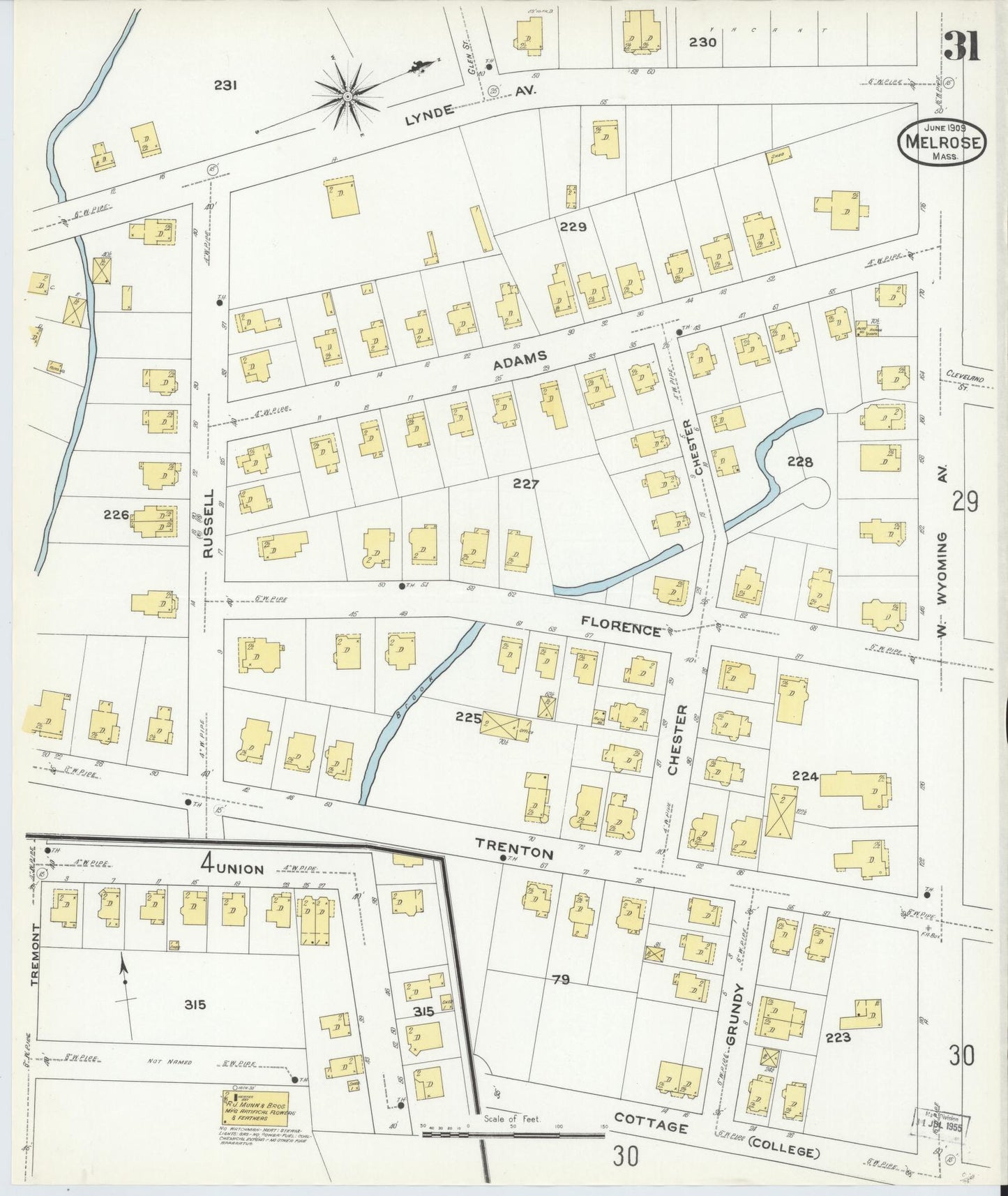 Sanborn Fire Insurance Map from Melrose, Middlesex County, Massachusetts (1909), Sheet #0031 - Complete Map Set gallery image, historic Sanborn map, vintage wall art, Massachusetts Massachusetts