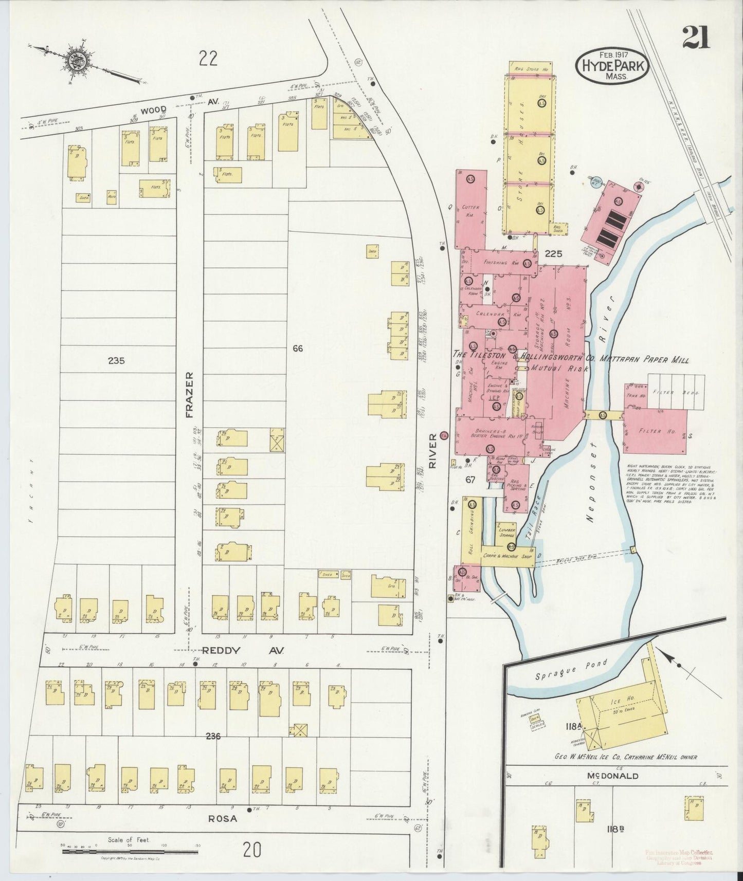 Sanborn Fire Insurance Map from Hyde Park, Norfolk County, Massachusetts (1917), Sheet #0021 - Complete Map Set gallery image, historic Sanborn map, vintage wall art, Massachusetts Massachusetts