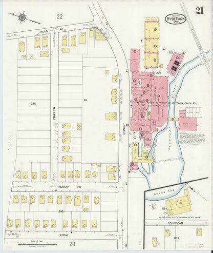Sanborn Fire Insurance Map from Hyde Park, Norfolk County, Massachusetts (1917), Sheet #0021 - Complete Map Set gallery image, historic Sanborn map, vintage wall art, Massachusetts Massachusetts