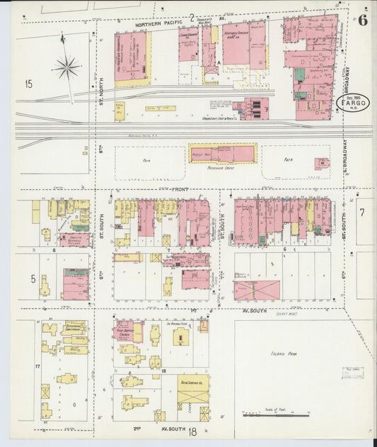 Sanborn Fire Insurance Map from Fargo, Cass County, North Dakota (1905), Sheet #0006 - Historic Sanborn Fire Insurance Map Print, vintage old map wall art, antique decor, genealogy gift, North Dakota North Dakota map