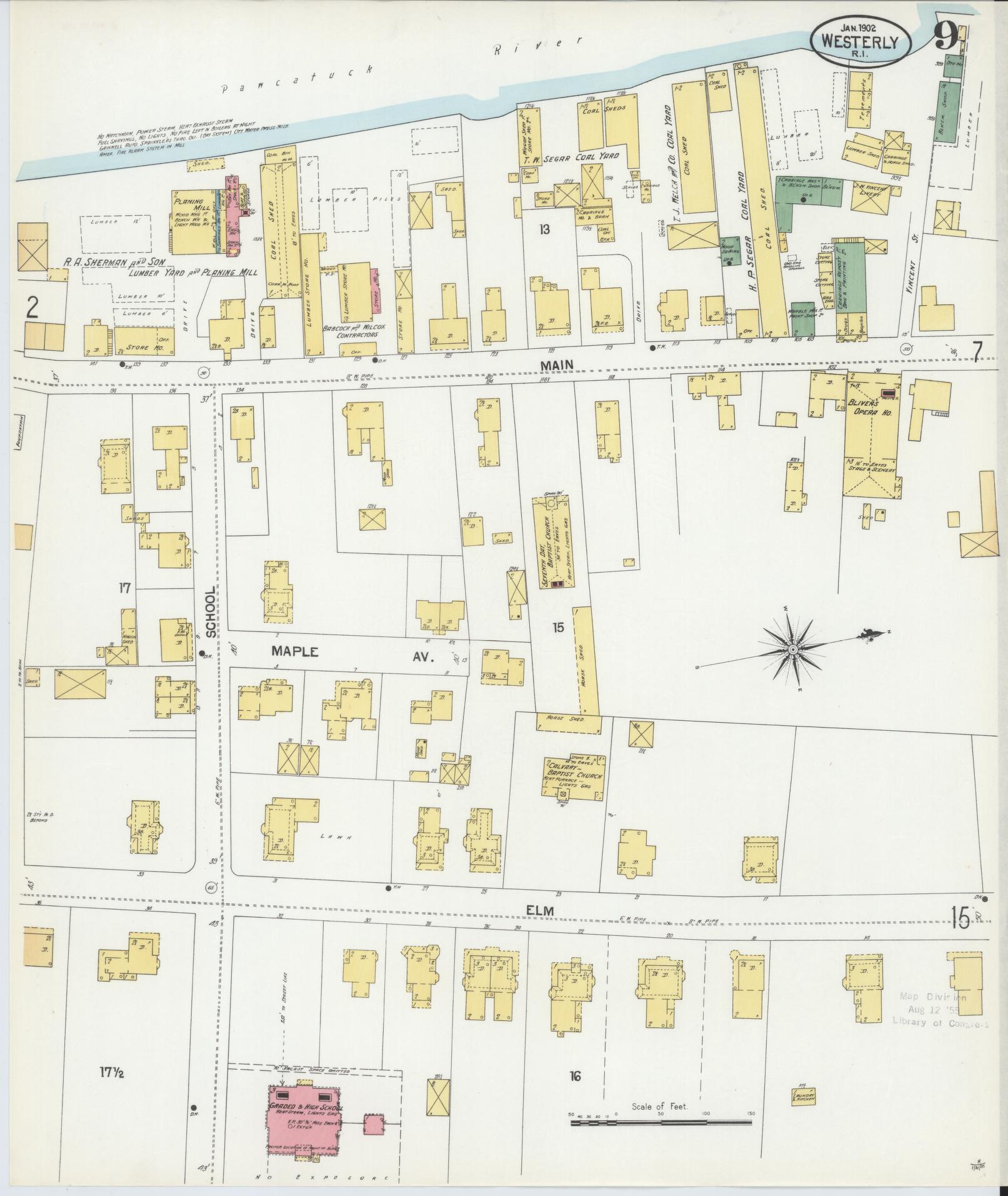 Sanborn Fire Insurance Map from Westerly, Washington County, Rhode Island (1902), Sheet #0009 - Complete Map Set gallery image, historic Sanborn map, vintage wall art, Rhode Island Rhode Island