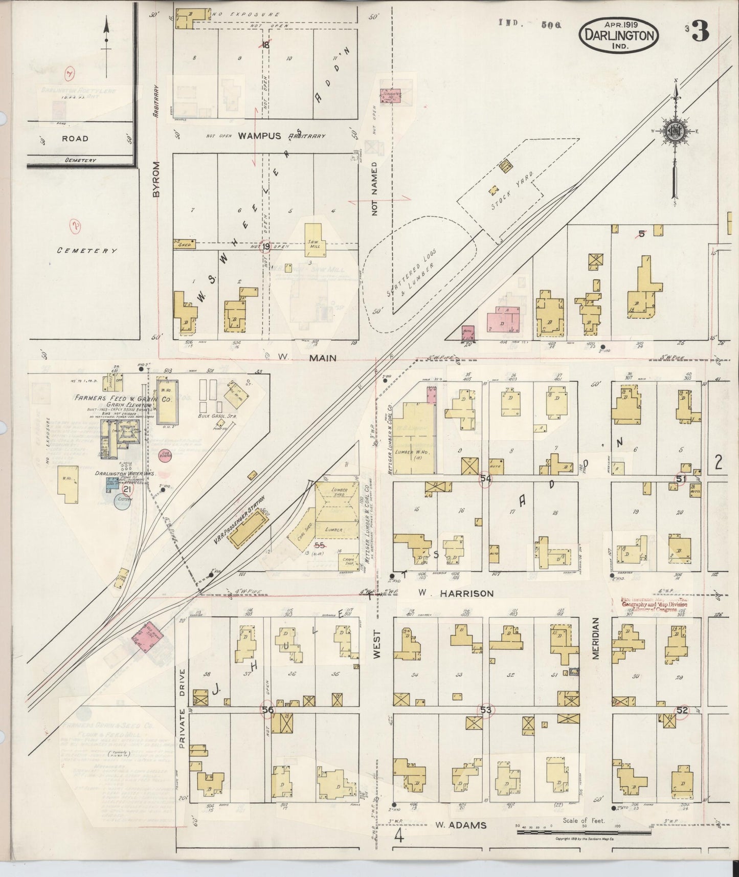 Sanborn Fire Insurance Map from Darlington, Montgomery County, Indiana (1942), Sheet #0003 - Historic Sanborn Fire Insurance Map Print, vintage old map wall art, antique decor, genealogy gift, Indiana Indiana map