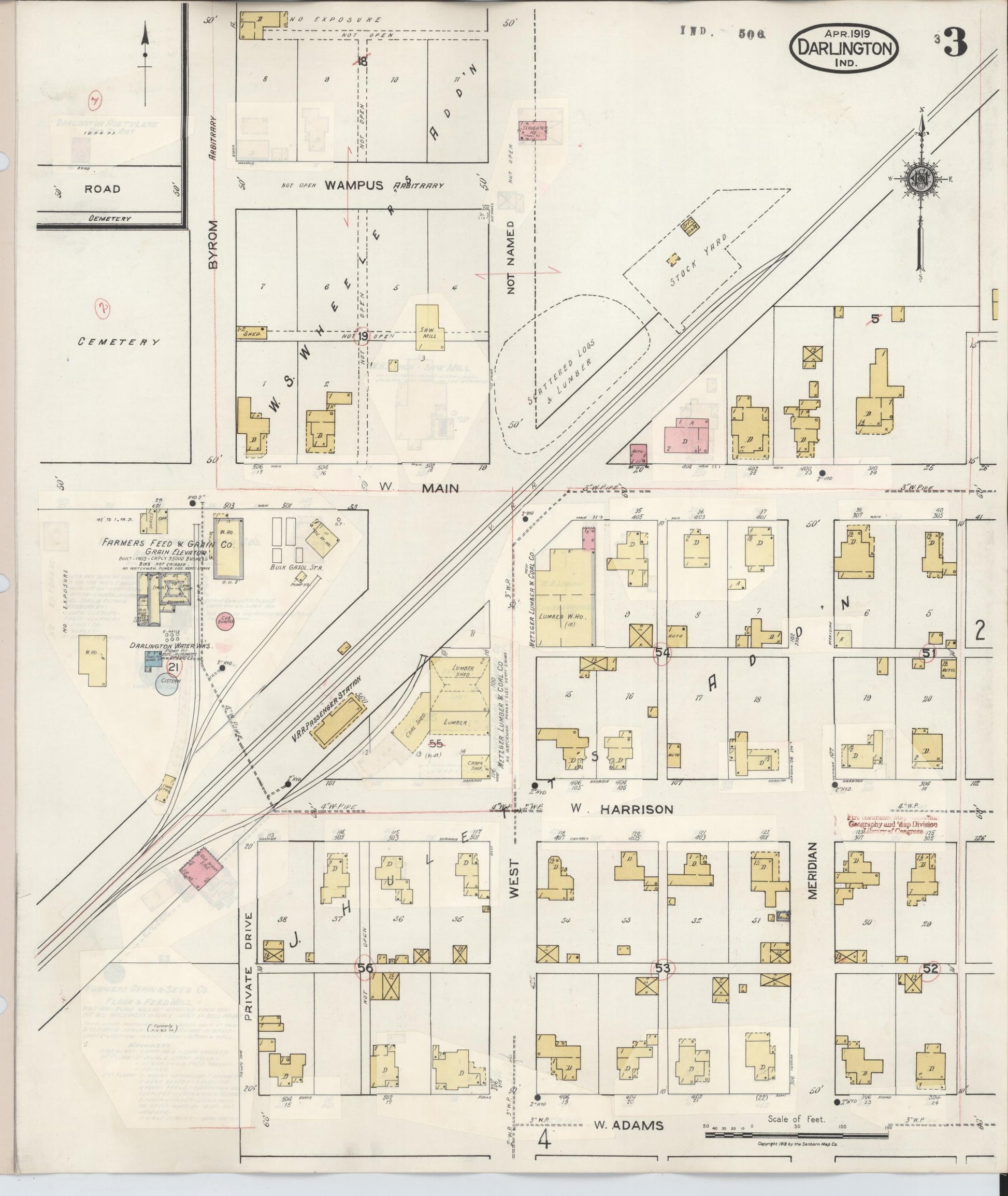 Sanborn Fire Insurance Map from Darlington, Montgomery County, Indiana (1942), Sheet #0003 - Historic Sanborn Fire Insurance Map Print, vintage old map wall art, antique decor, genealogy gift, Indiana Indiana map