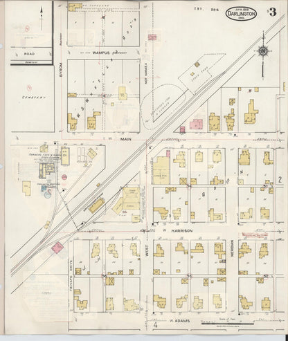 Sanborn Fire Insurance Map from Darlington, Montgomery County, Indiana (1942), Sheet #0003 - Historic Sanborn Fire Insurance Map Print, vintage old map wall art, antique decor, genealogy gift, Indiana Indiana map