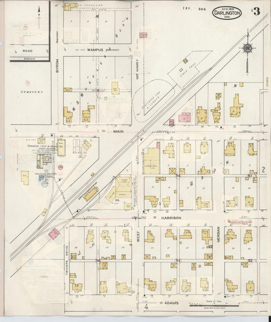 Sanborn Fire Insurance Map from Darlington, Montgomery County, Indiana (1942), Sheet #0003 - Historic Sanborn Fire Insurance Map Print, vintage old map wall art, antique decor, genealogy gift, Indiana Indiana map