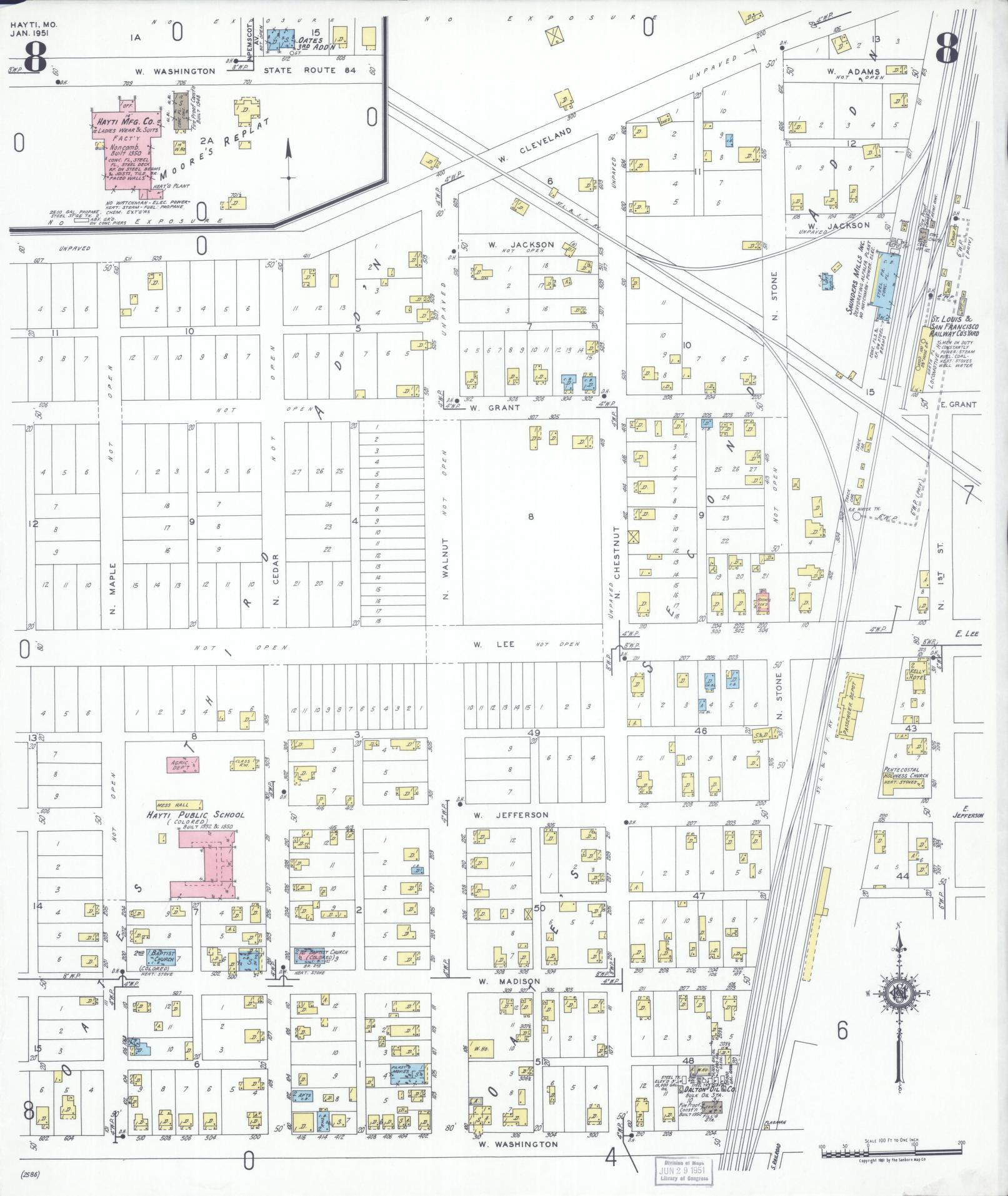 Sanborn Fire Insurance Map from Hayti, Pemiscot County, Missouri (1951), Sheet #0008 - Complete Map Set gallery image, historic Sanborn map, vintage wall art, Missouri Missouri
