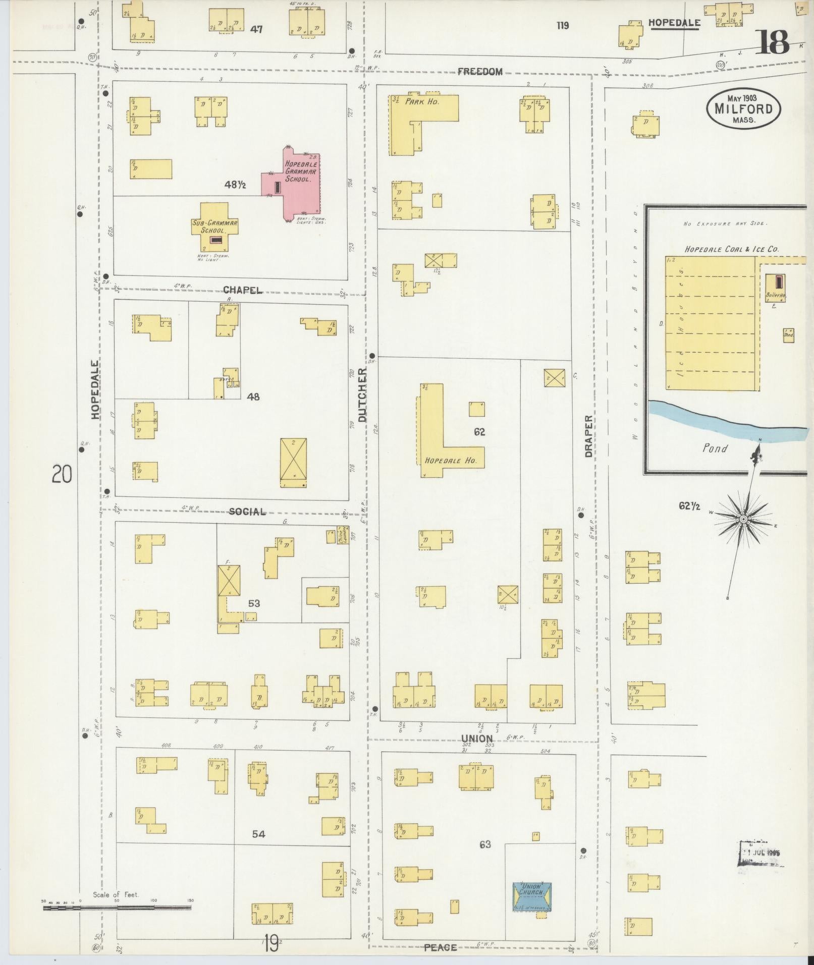 Sanborn Fire Insurance Map from Milford, Worcester County, Massachusetts (1903), Sheet #0018 - Complete Map Set gallery image, historic Sanborn map, vintage wall art, Massachusetts Massachusetts