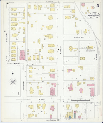 Sanborn Fire Insurance Map from Independence, Jackson County, Missouri (1907), Sheet #0005 - Complete Map Set gallery image, historic Sanborn map, vintage wall art, Missouri Missouri