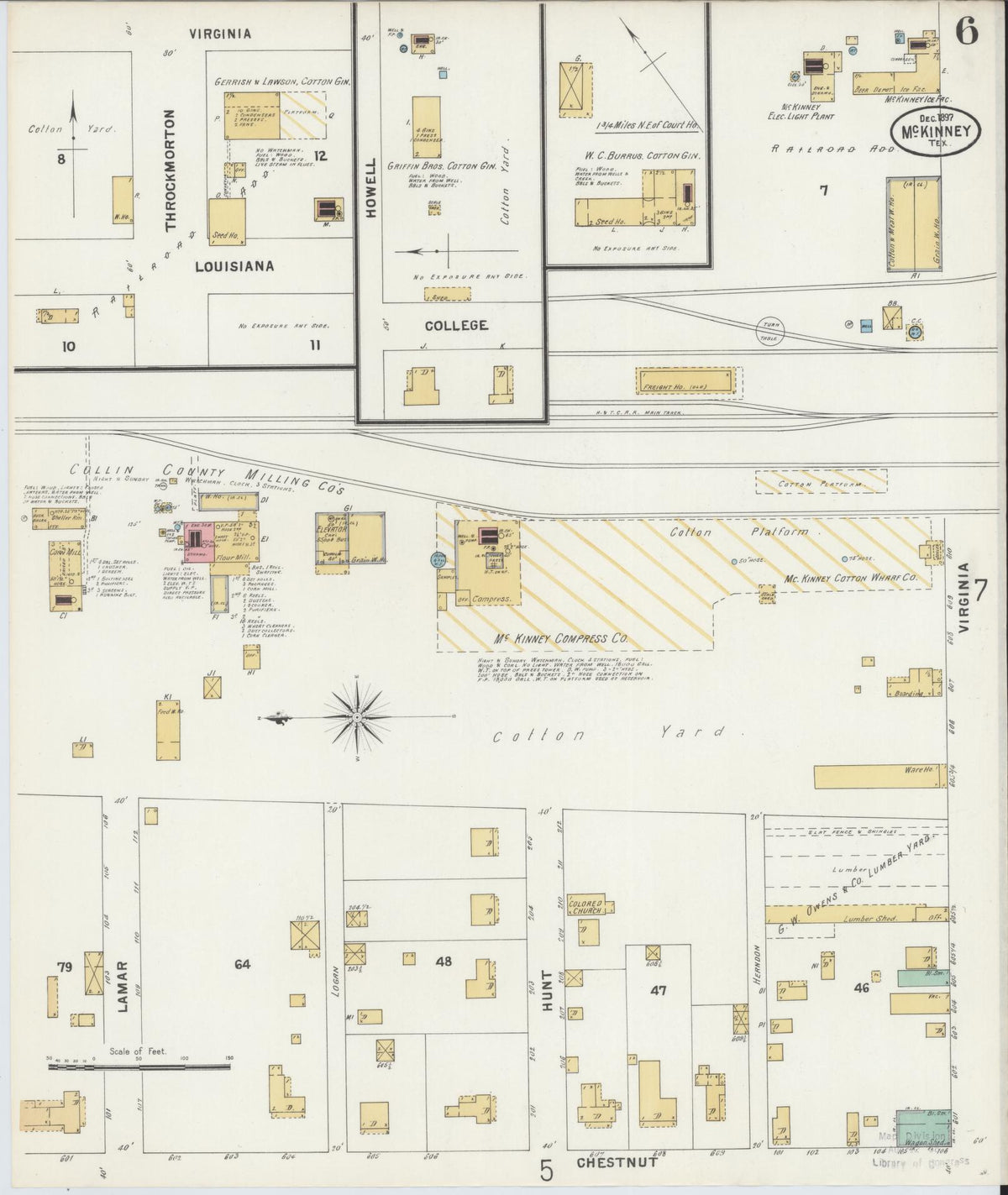 Sanborn Fire Insurance Map from McKinney, Collin County, Texas (1897), Sheet #0006 - Complete Map Set gallery image, historic Sanborn map, vintage wall art, Texas Texas