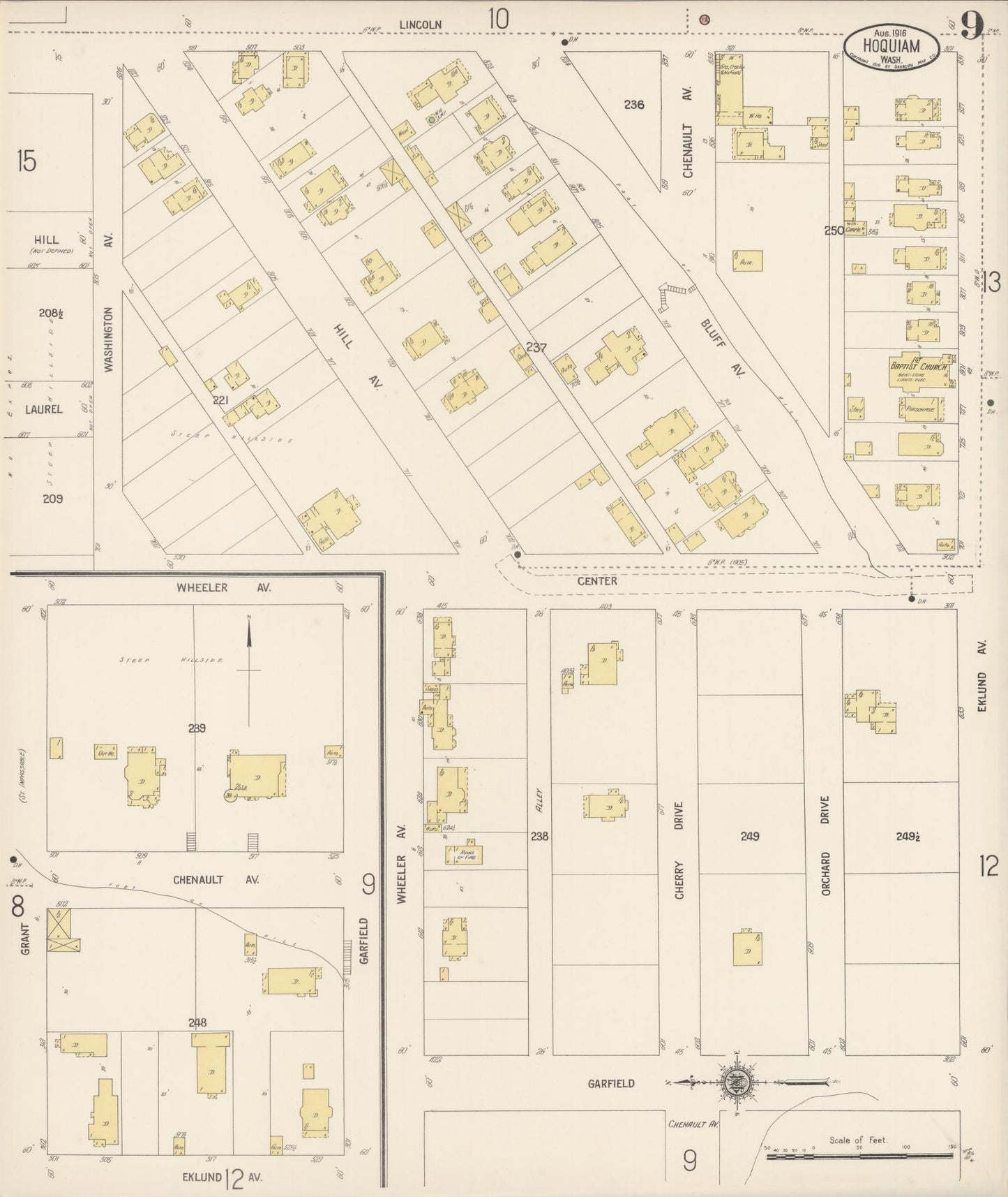Sanborn Fire Insurance Map from Hoquiam, Grays Harbor County, Washington (1916), Sheet #0009 - Complete Map Set gallery image, historic Sanborn map, vintage wall art, Washington Washington