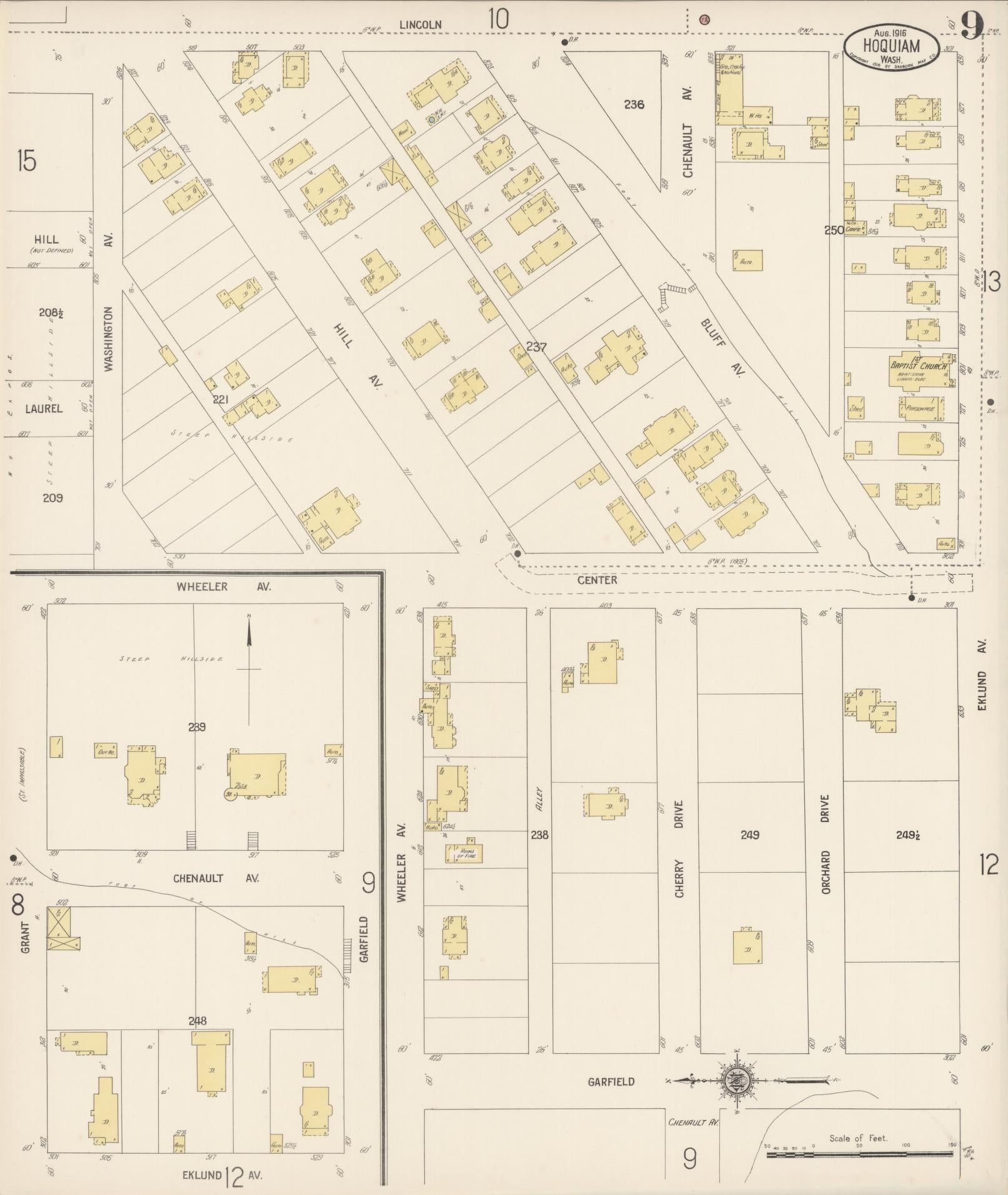 Sanborn Fire Insurance Map from Hoquiam, Grays Harbor County, Washington (1916), Sheet #0009 - Complete Map Set gallery image, historic Sanborn map, vintage wall art, Washington Washington