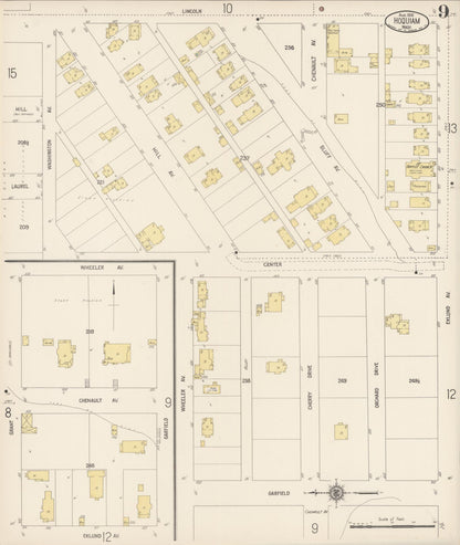 Sanborn Fire Insurance Map from Hoquiam, Grays Harbor County, Washington (1916), Sheet #0009 - Complete Map Set gallery image, historic Sanborn map, vintage wall art, Washington Washington