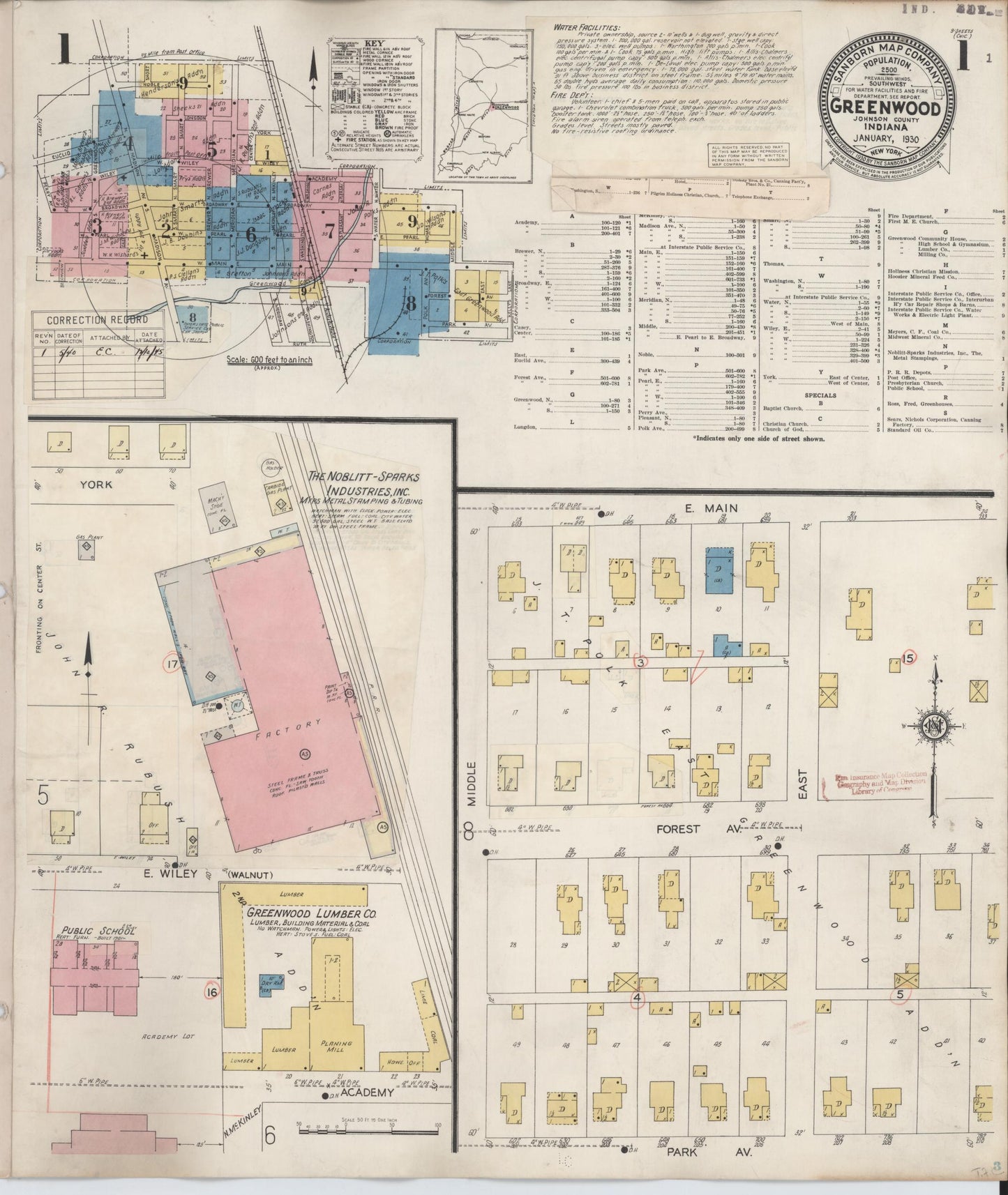 Sanborn Fire Insurance Map from Greenwood, Johnson County, Indiana (1940), Sheet #0001 - Complete Map Set gallery image, historic Sanborn map, vintage wall art, Indiana Indiana
