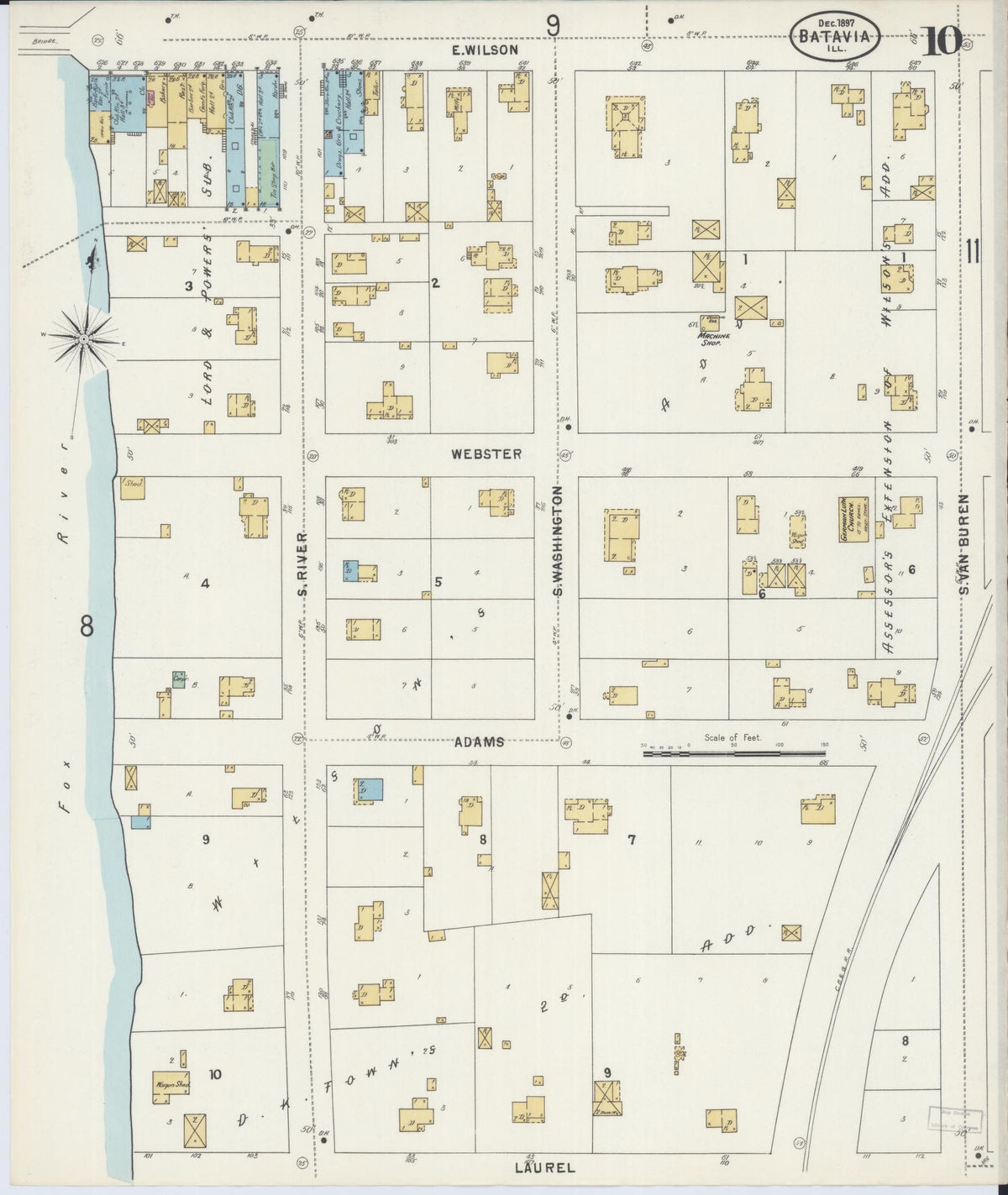 Sanborn Fire Insurance Map from Batavia, Kane County, Illinois (1897), Sheet #0010 - Complete Map Set gallery image, historic Sanborn map, vintage wall art, Illinois Illinois