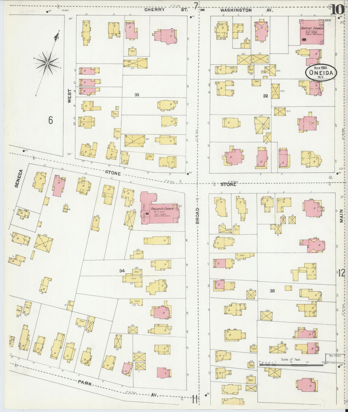 Sanborn Fire Insurance Map from Oneida, Madison County, New York (1904), Sheet #0009 - Historic Sanborn Fire Insurance Map Print, vintage old map wall art, antique decor, genealogy gift, New York New York map