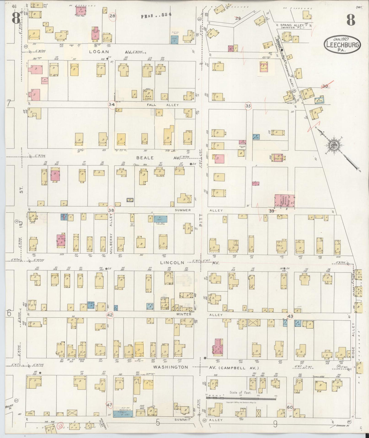 Sanborn Fire Insurance Map from Leechburg, Armstrong County, Pennsylvania (1943), Sheet #0008 - Complete Map Set gallery image, historic Sanborn map, vintage wall art, Pennsylvania Pennsylvania