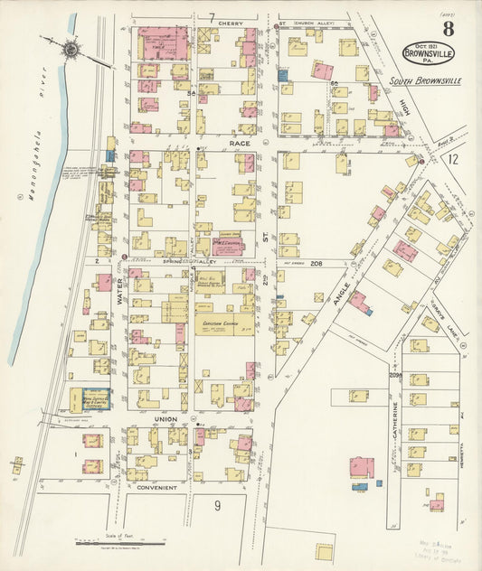 Sanborn Fire Insurance Map from Brownsville, Fayette County, Pennsylvania (1921), Sheet #0008 - Historic Sanborn Fire Insurance Map Print, vintage old map wall art, antique decor, genealogy gift, Pennsylvania Pennsylvania map
