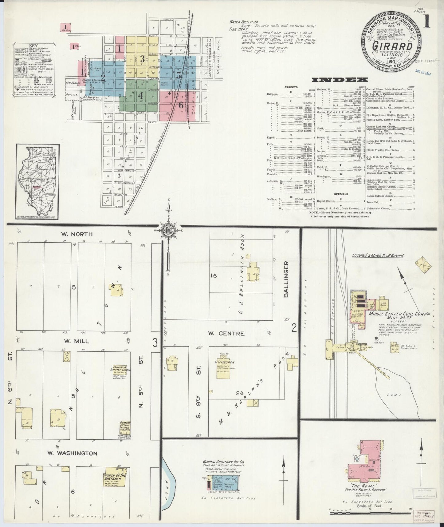 Sanborn Fire Insurance Map from Girard, Macoupin County, Illinois (1914), Sheet #0001 - Complete Map Set gallery image, historic Sanborn map, vintage wall art, Illinois Illinois