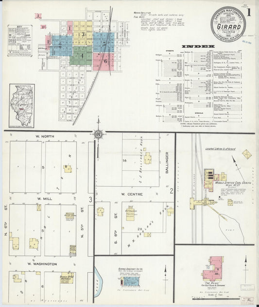 Sanborn Fire Insurance Map from Girard, Macoupin County, Illinois (1914), Sheet #0001 - Complete Map Set gallery image, historic Sanborn map, vintage wall art, Illinois Illinois