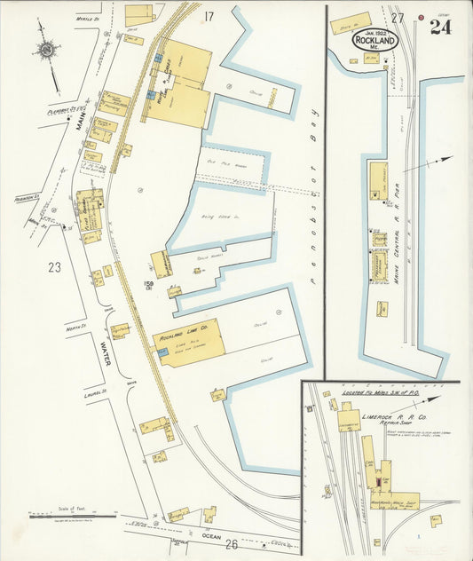 Sanborn Fire Insurance Map from Rockland, Knox County, Maine (1922), Sheet #0024 - Historic Sanborn Fire Insurance Map Print, vintage old map wall art, antique decor, genealogy gift, Maine Maine map