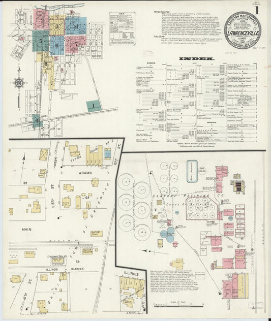 Sanborn Fire Insurance Map from Lawrenceville, Lawrence County, Illinois (1912), Sheet #0001 - Historic Sanborn Fire Insurance Map Print, vintage old map wall art, antique decor, genealogy gift, Illinois Illinois map