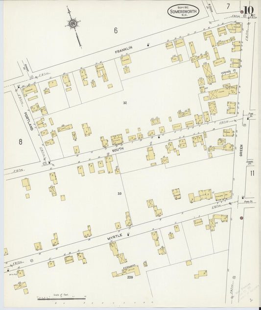 Sanborn Fire Insurance Map from Somersworth, Strafford County, New Hampshire (1912), Sheet #0010 - Historic Sanborn Fire Insurance Map Print, vintage old map wall art, antique decor, genealogy gift, Maine Maine map