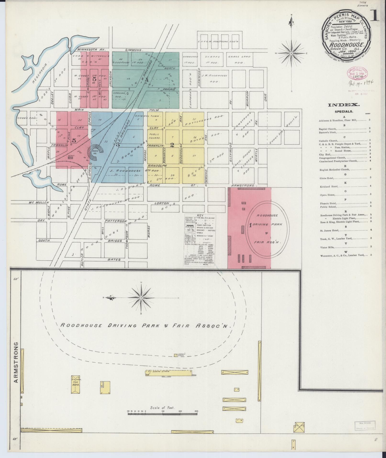 Sanborn Fire Insurance Map from Roodhouse, Greene County, Illinois (1894), Sheet #0001 - Complete Map Set gallery image, historic Sanborn map, vintage wall art, Illinois Illinois