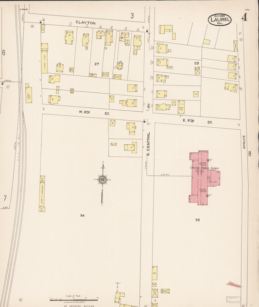 Sanborn Fire Insurance Map from Laurel, Sussex County, Delaware (1922), Sheet #0004 - Historic Sanborn Fire Insurance Map Print, vintage old map wall art, antique decor, genealogy gift, Delaware Delaware map
