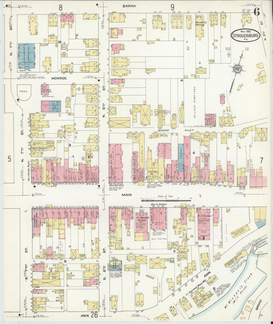 Sanborn Fire Insurance Map from Stroudsburg, Monroe County, Pennsylvania (1912), Sheet #0006 - Historic Sanborn Fire Insurance Map Print, vintage old map wall art, antique decor, genealogy gift, Pennsylvania Pennsylvania map